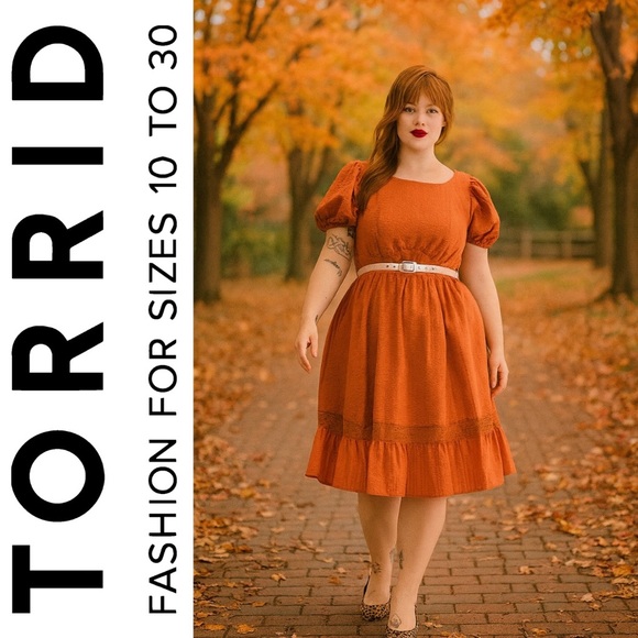 Torrid Mango Orange Retro Chic Belted Swing Dress, Size Large, NWT! - Picture 1 of 16